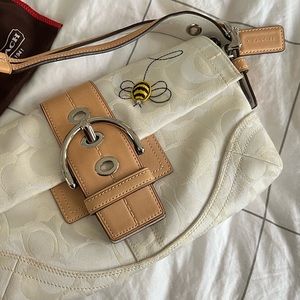 GENTLY USED Coach Bumble Bee Shoulder Bag with Leather Trim and Buckle Flap